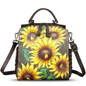 1542 Leather Satchel Hand Painted Purse Crossbody Handbag Top Handle Bags